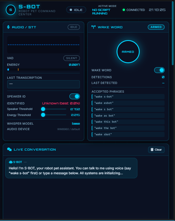 S-Bot multimodal autonomous agent robot assistant hardware