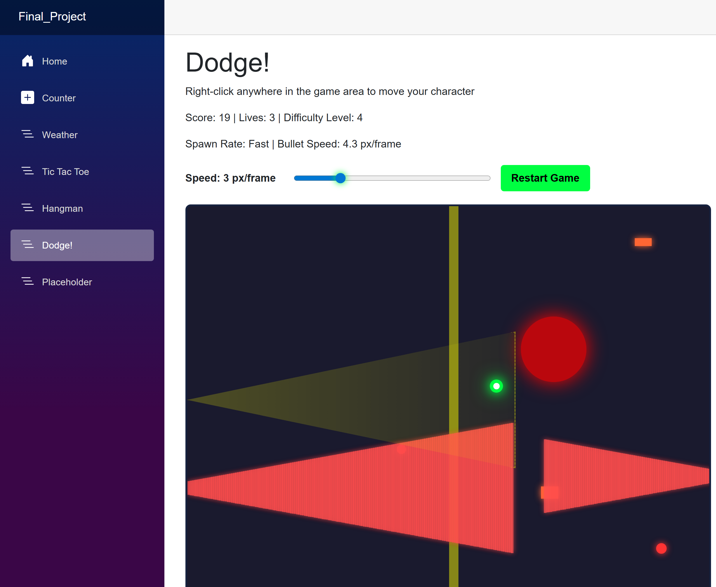 Blazor mouse-dodging game interface